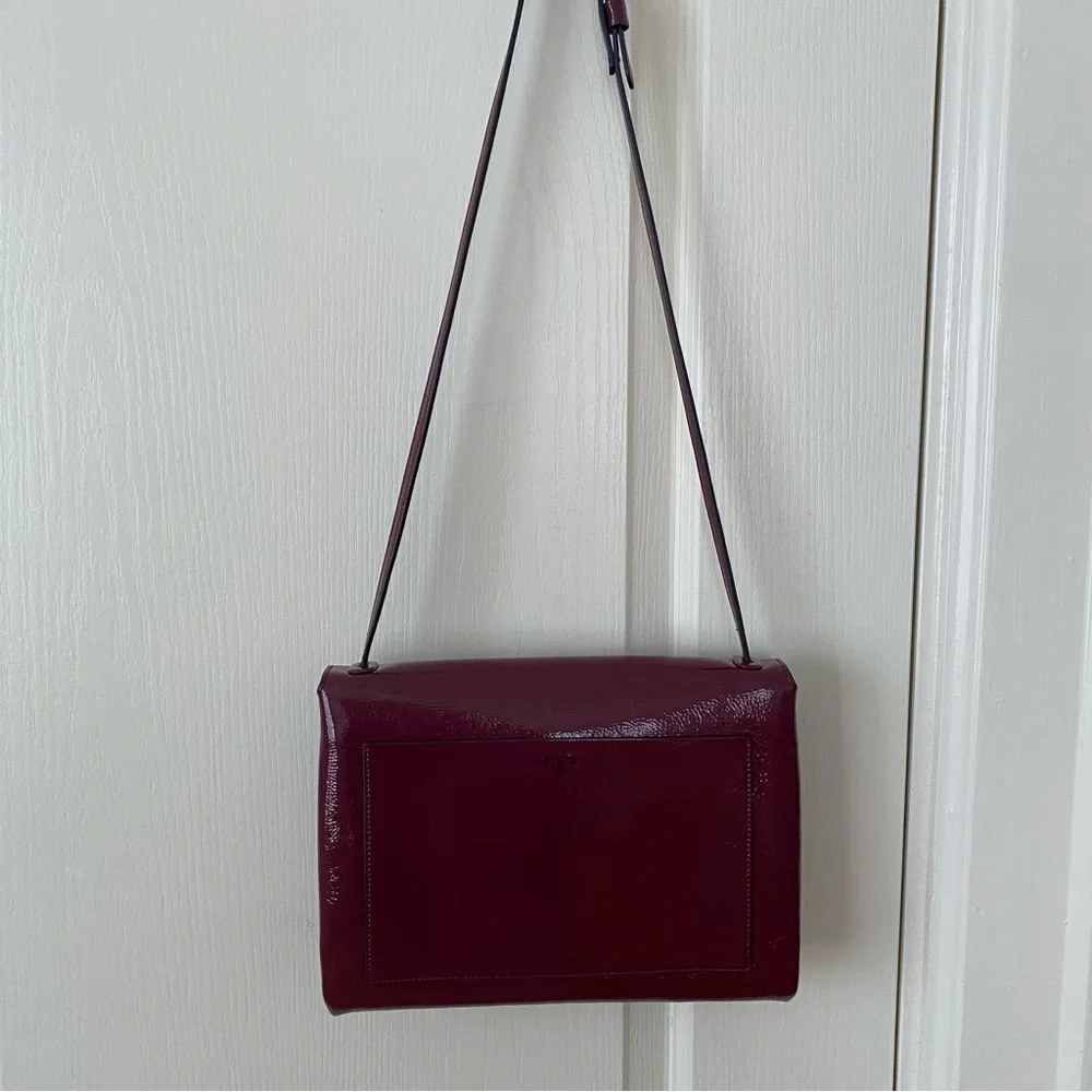 Tory Burch Burgundy Wine Red Maroon Patent Leather Shoulder Bag